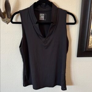 Lucky in Love Black Fitted Tank Top with Mandarin Collar